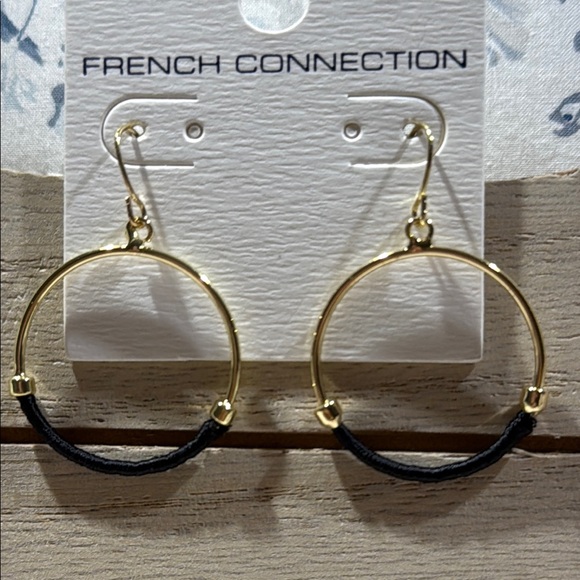 French Connection Gold and Black Circle Earrings - Picture 1 of 3